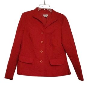 Kim Rogers Red Quilted Embroidered Button-up Jacket, Size Medium